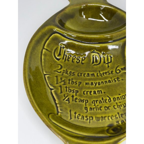 VTG Calif USA S-5 Avocado Green Cheese Dip Recipe Bowl & Cracker Tray 13.5" MCM - Picture 3 of 6